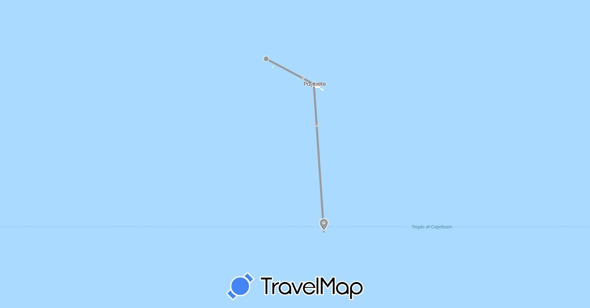 TravelMap itinerary: driving, plane in French Polynesia (Oceania)